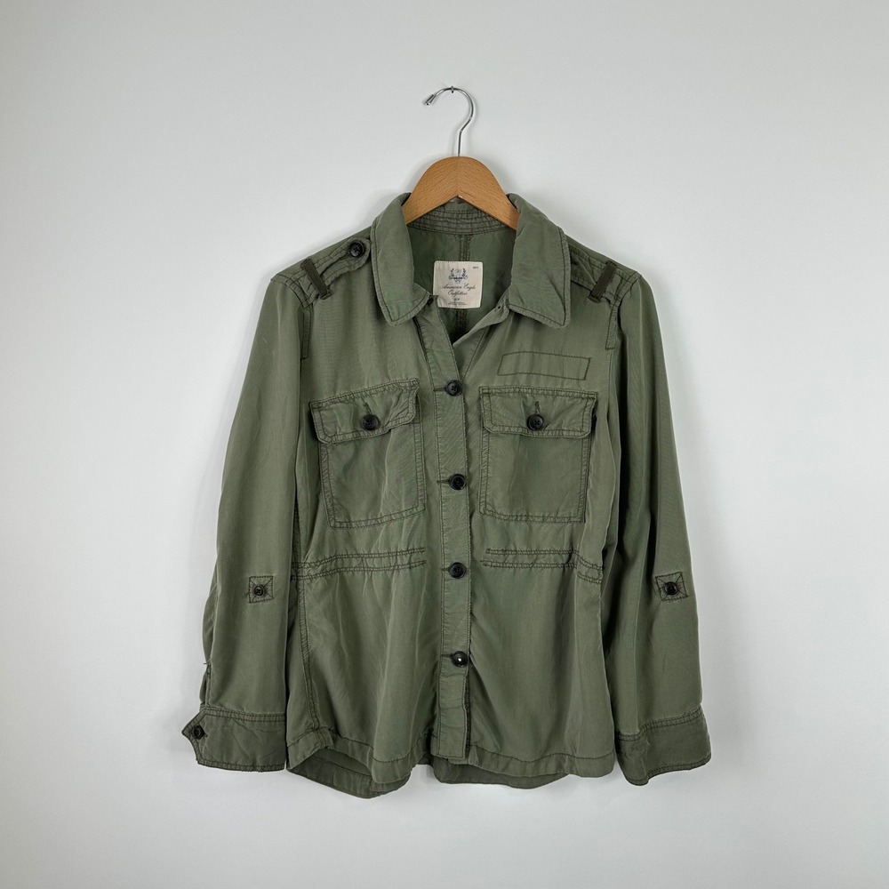 American Eagle Outfitters Olive Green Utility Button Down Shirt Jacket Womens
